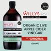 WILLY'S Apple Cider Vinegar with Live Mother - Probiotics For Detox & Gut Health - 1L Glass Bottle - Organic, Raw, Unpasteurised, Naturally Fermented ACV view 2