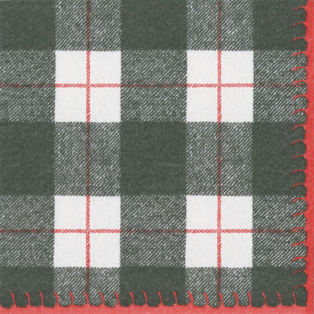 Caspari Luncheon Napkin Airlaid Plaid Green Black - 15 Napkins in Pack Paper but Feel Like Fabric