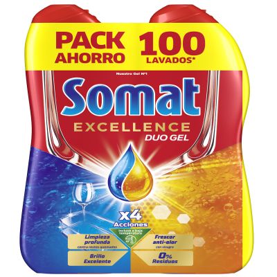Somat Excellence Gel Frescor Anti-Odor (100 Washes), Degreasing Dishwashing Detergent, Automatic Liquid Dishwasher in Bottle, Dish Soap with Vinegar