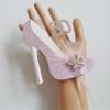 21st Pink and White Birthday Cake Decoration Shoe with Feathers and Crystal Flower Embellishments and Diamante Number Non- Edible (pink white feather 21) view 2