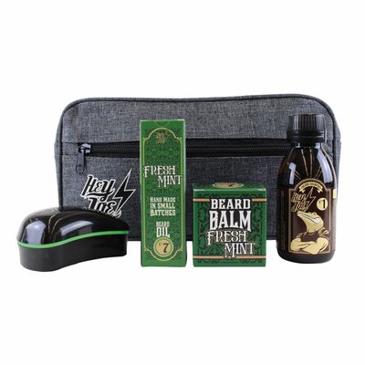 HEY JOE! Bearded Survival Kit Deluxe N 7 Fresh Mint | Beard Care Set for Men High Quality [Beard Oil + Beard Balm + Beard Shampoo + Beard Brush ] - Gift Toiletry Bag Included