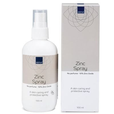 Abena Zinc Spray, 100ml, Ideal for Sensitive and Delicate Skin, Wound Healing Cream in a Convenient Spray Bottle with 10% Zinc Oxide and No Fragrance Or Colour