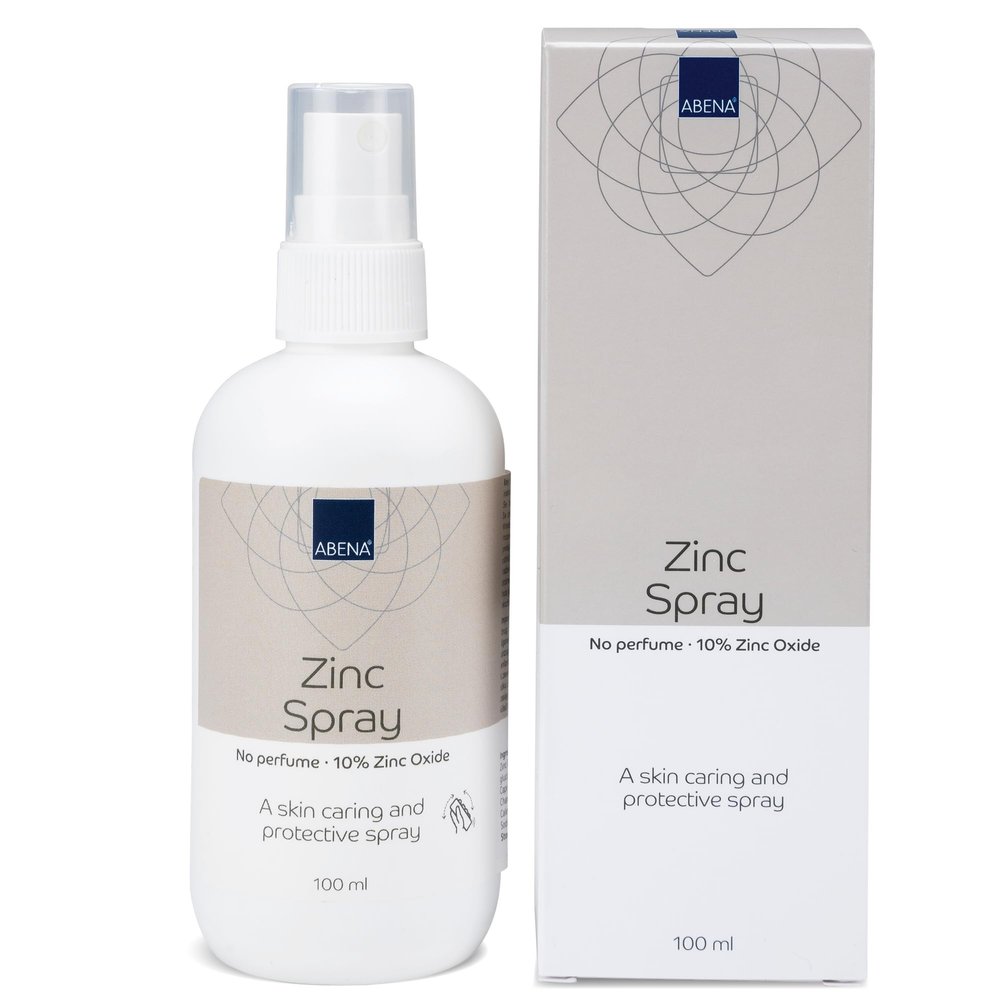 Abena Zinc Spray, 100ml, Ideal for Sensitive and Delicate Skin, Wound Healing Cream in a Convenient Spray Bottle with 10% Zinc Oxide and No Fragrance Or Colour