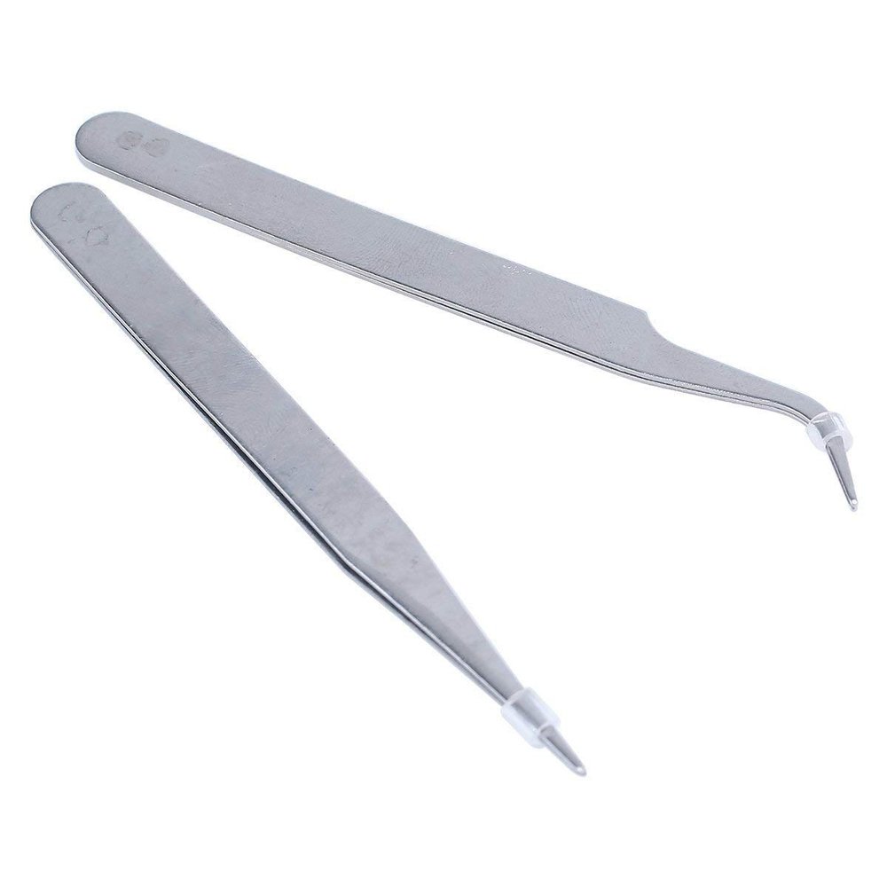 Aeromdale Nail Art Tweezers Curved Straight Pointed Ongles, Silver, 2 Pcs