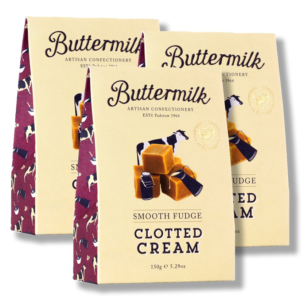 Buttermilk Smooth Clotted Cream Fudge (3 x 150g) - Gluten Free - Vegetarian - No Artificial Ingredients - Handmade in Britain