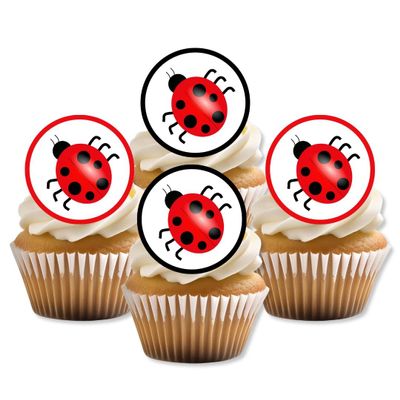 Ladybird Edible Cupcake Toppers  Cute Bug-Themed Cake Decorations for Garden Parties & Nature Celebrations  Stand Up Wafer Card 24 x 4cm/1.5 Inch Disc (PRECUT)