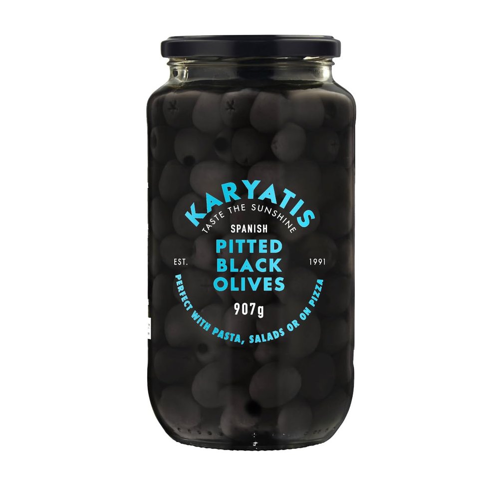 Karyatis Spanish Black Pitted Olives In Brine 907g