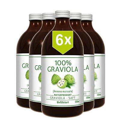 6 x 100% SOURSOP JUICE, 6 x 500ml. Unfiltered. Vegan. Made from 100% Soursop-Pulp. Guanabana. Corossol. Graviola.