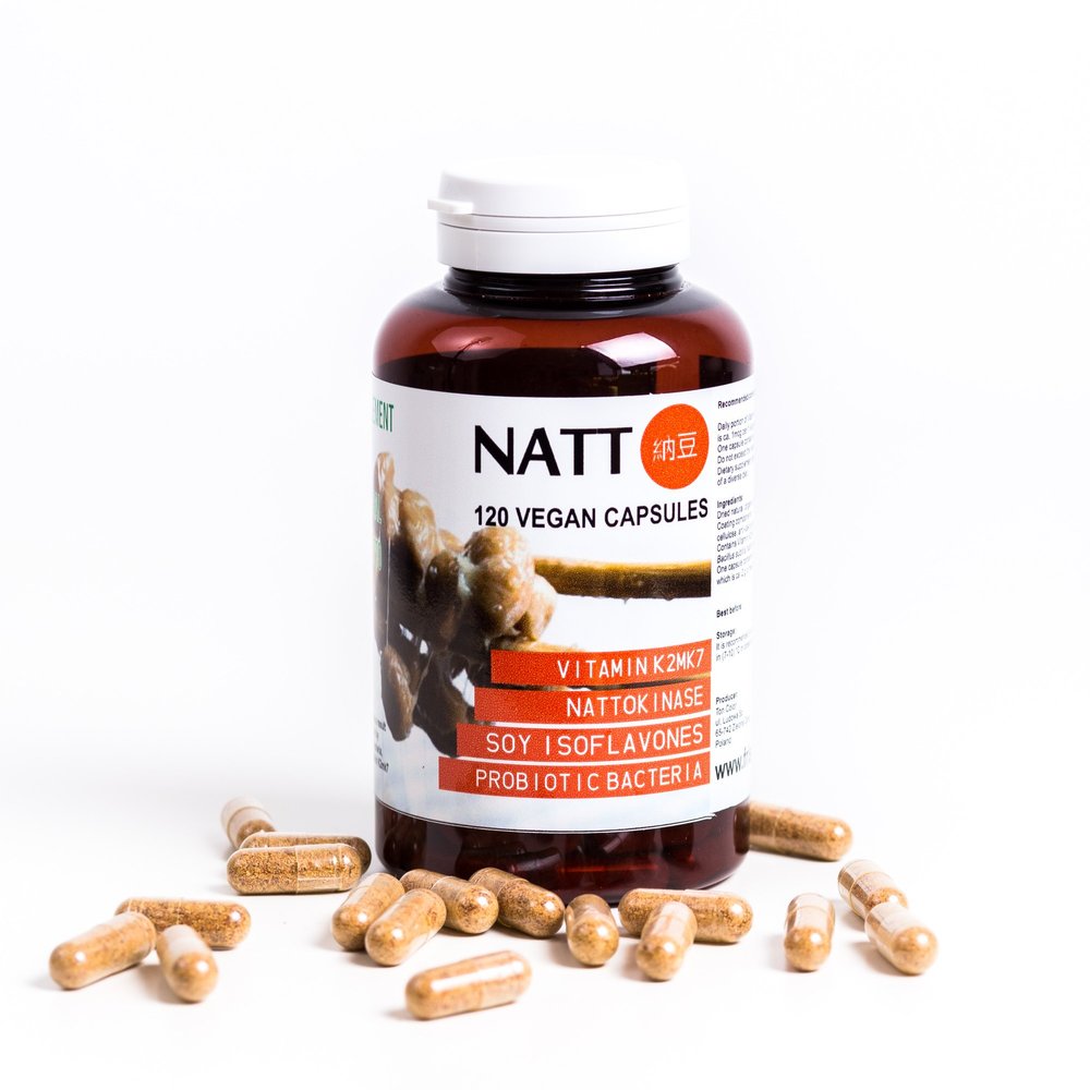 Natto BIO (Dried in Capsules) 120 Vegan Capsules - Vitamin K2mk7, Nattokinase, Soy Isoflavones, Probiotic Bacteria