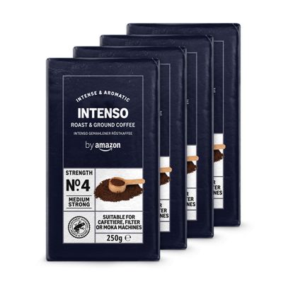 by Amazon Ground Coffee Caff Intenso, Light Roast,1kg (4 Packs of 250g) - Rainforest Alliance Certified