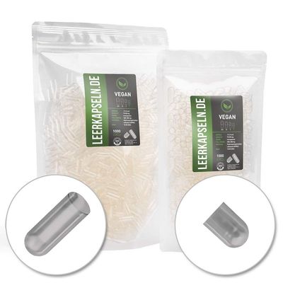 1000 Stck getrennte Kapselhlften | Gre 1 | HPMC Kapseln Caps | Leerkapseln mit gr. Fllmenge | Transparent Vegan vegetarisch | kein vorheriges ffnen ntig | Natural Supplements (1000)
