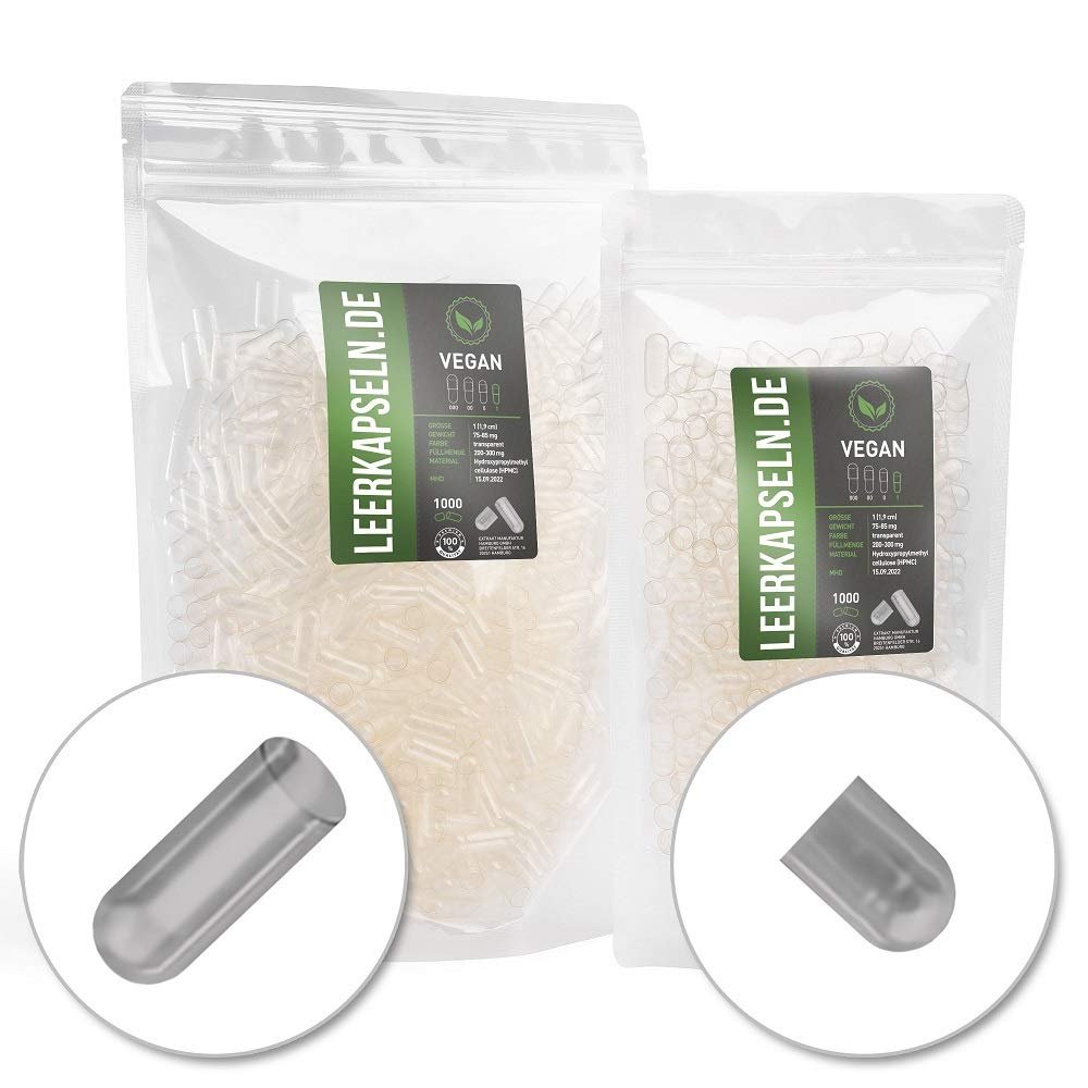 1000 Stck getrennte Kapselhlften | Gre 1 | HPMC Kapseln Caps | Leerkapseln mit gr. Fllmenge | Transparent Vegan vegetarisch | kein vorheriges ffnen ntig | Natural Supplements (1000)