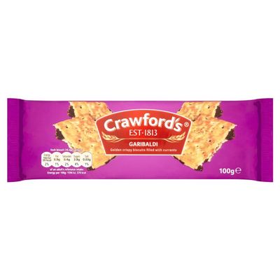 Crawfords Garibaldi Golden Crispy Biscuits Filled with Currants 100g x 18