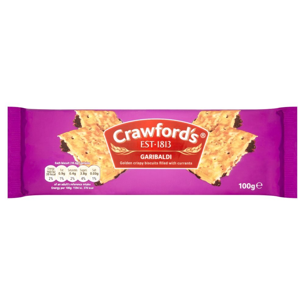 Crawfords Garibaldi Golden Crispy Biscuits Filled with Currants 100g x 18