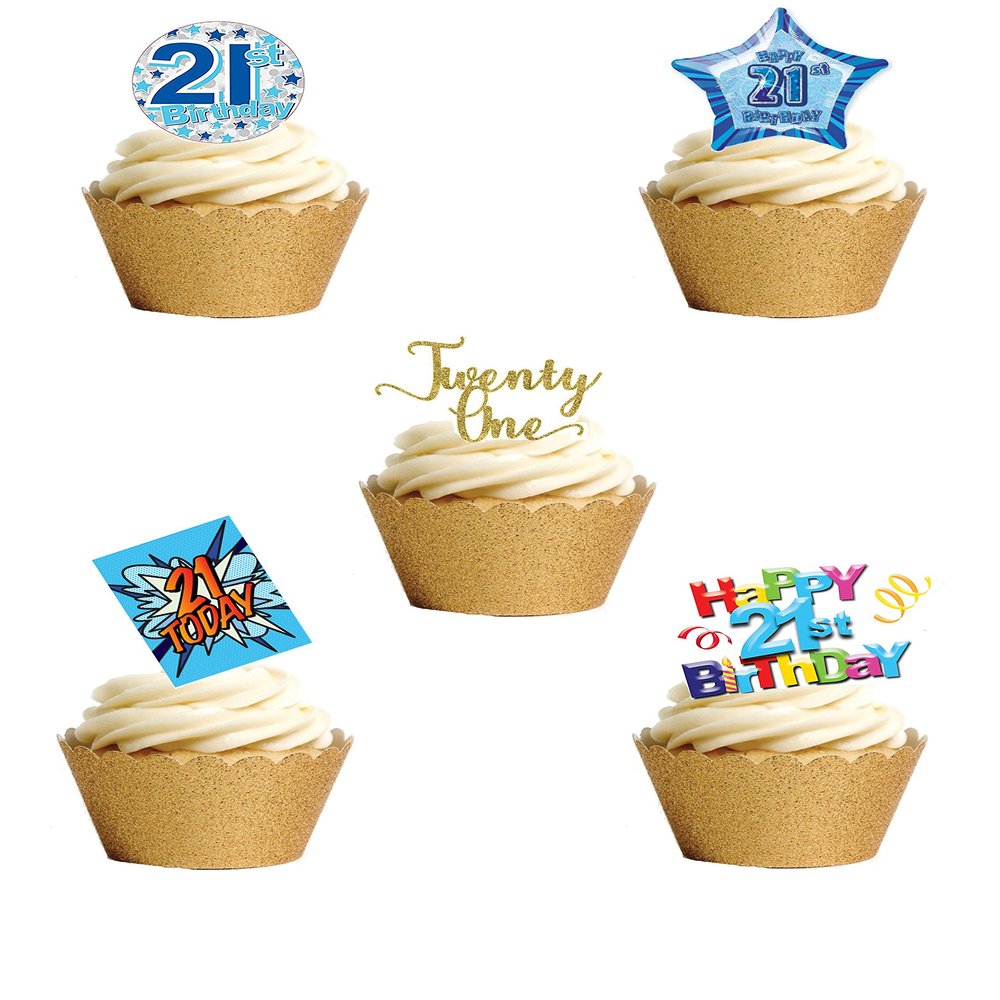 17 Stand Up Twenty One 21st Birthday Boy Man Themed Edible Wafer Paper Cake Toppers Decorations