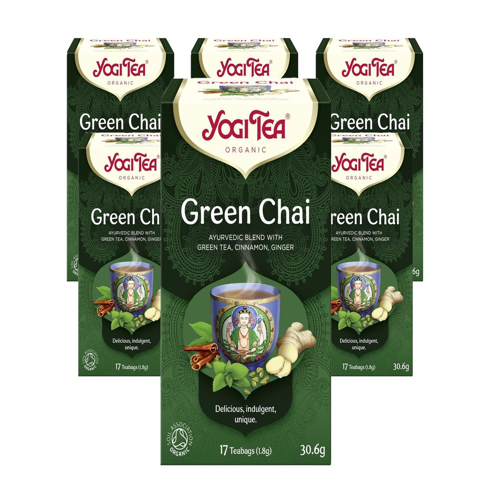 Yogi Tea, Green Chai, Organic Herbal Tea, Blend of Green Tea, Cinnamon and Ginger, 6 Packs x 17 Tea Bags (102 Teabags Total)