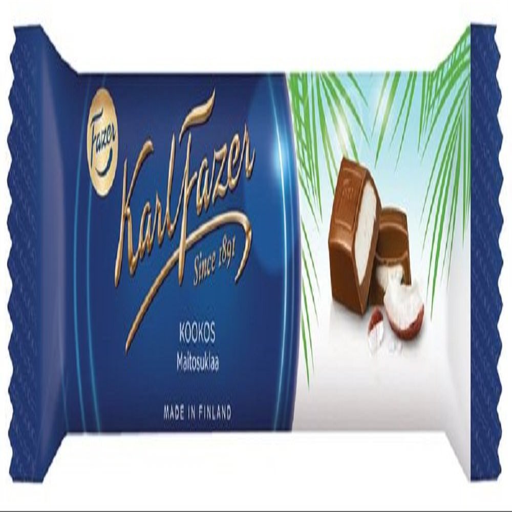 5 Bars x 38g of Karl Fazer Kookos - Original Finnish Milk Chocolate with Coconut Filling