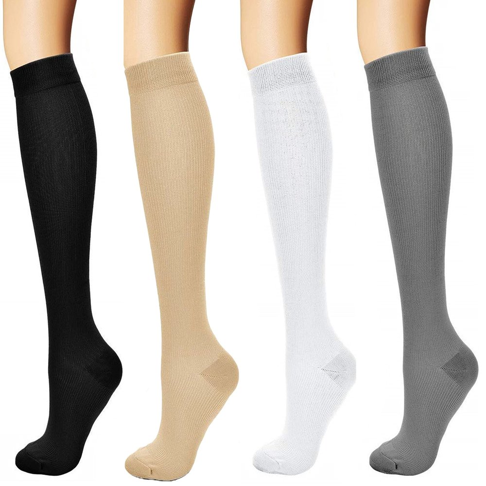 4 Pairs Compression Socks Women & Men 15-20 mmHg, Perfect Compression Stockings Nurse Running Maternity Pregrancy Flight Travel Medical Sport
