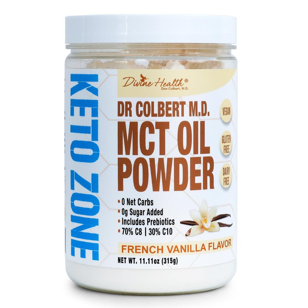 Dr. Colbert's Keto Zone MCT Oil Powder - Vegan - French Vanilla Flavour - 315 Grams - 30 Servings