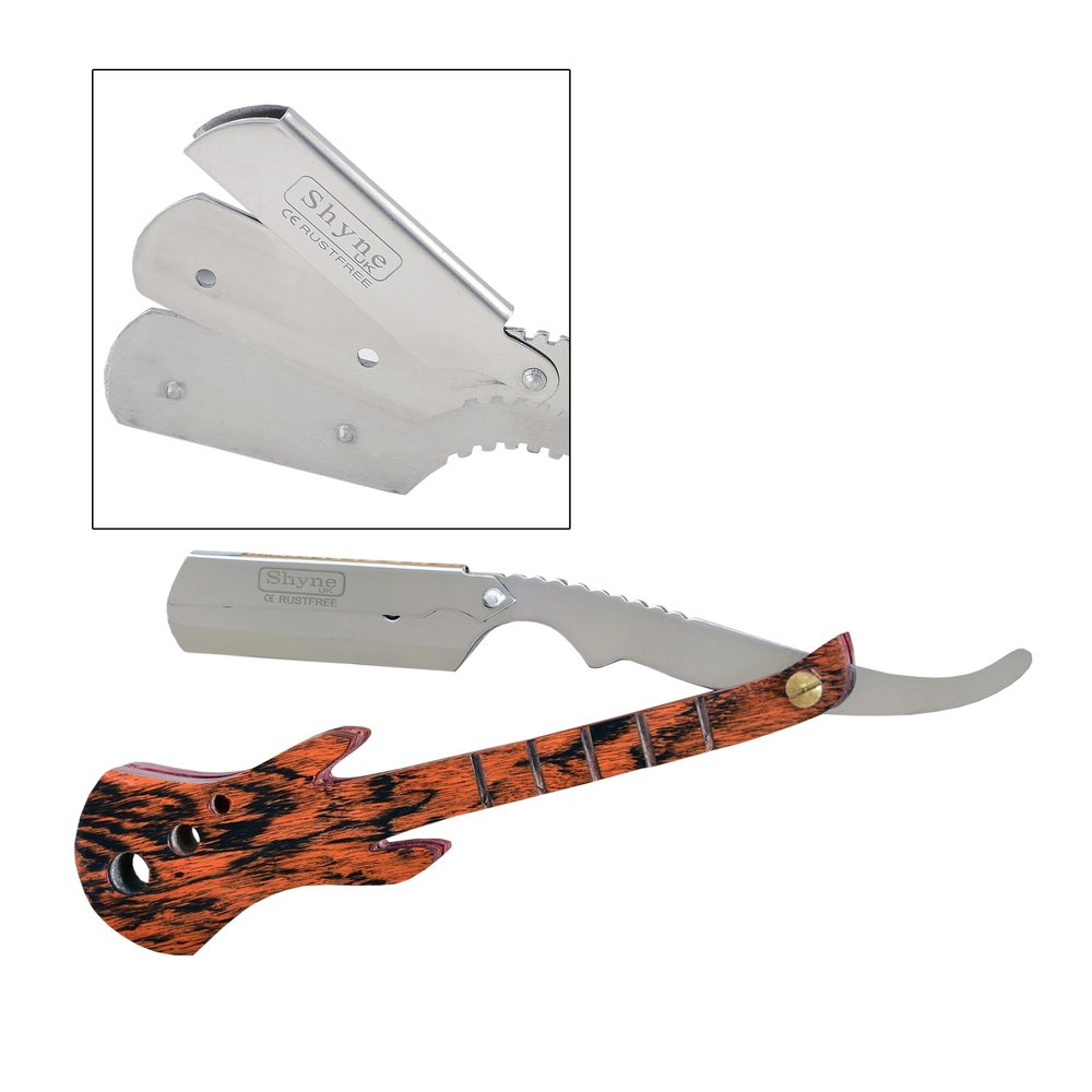 Brown Guitar Barber Salon Straight Cut Throat Wet Shaving Razor Rasoirs