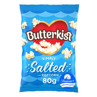 Butterkist SIMPLY SALTED Popcorn 80 g, Case of 6 Bags - Gluten free, Source of Fibre, Made from Wholegrains, No Artificial Colours or Flavours, Suitable for Vegetarians