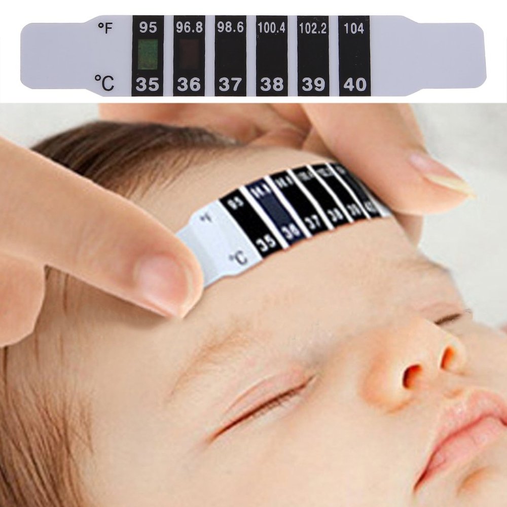 Dabixx Forehead Head Strip Thermometer Fever Body Baby Child Kid Adult Check Test Temperature Monitoring Safe Non-Toxic 10 Pieces Black+White 9cmx1.5cm/3.54"x0.59"