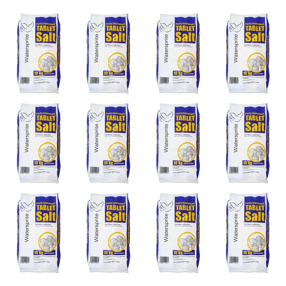 10 kg Watersprite Water Softening Salt Tablets 100% Genuine Suitable For All Brands Of Water Softener Machines Premium Quality High Purity Salt Tablets Best For Laundry Kitchen Dishwashing (12 Packs)