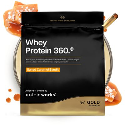 Protein Works | Whey Protein 360 - GOLD Innovation, Whey Protein Powder, Premium Tri-Protein Blend, Digestive Enzymes, 12 Vitamins & Minerals, Salted Caramel Bandit, 40 Servings, 1.2kg