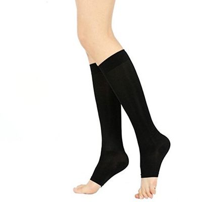 2 Pairs (4 Pieces) per package. PEDIMEND Open Toe Graduate Compression Socks | Maternity Pregnancy Compression Socks | Blood Circulation & Recovery (BLACK)