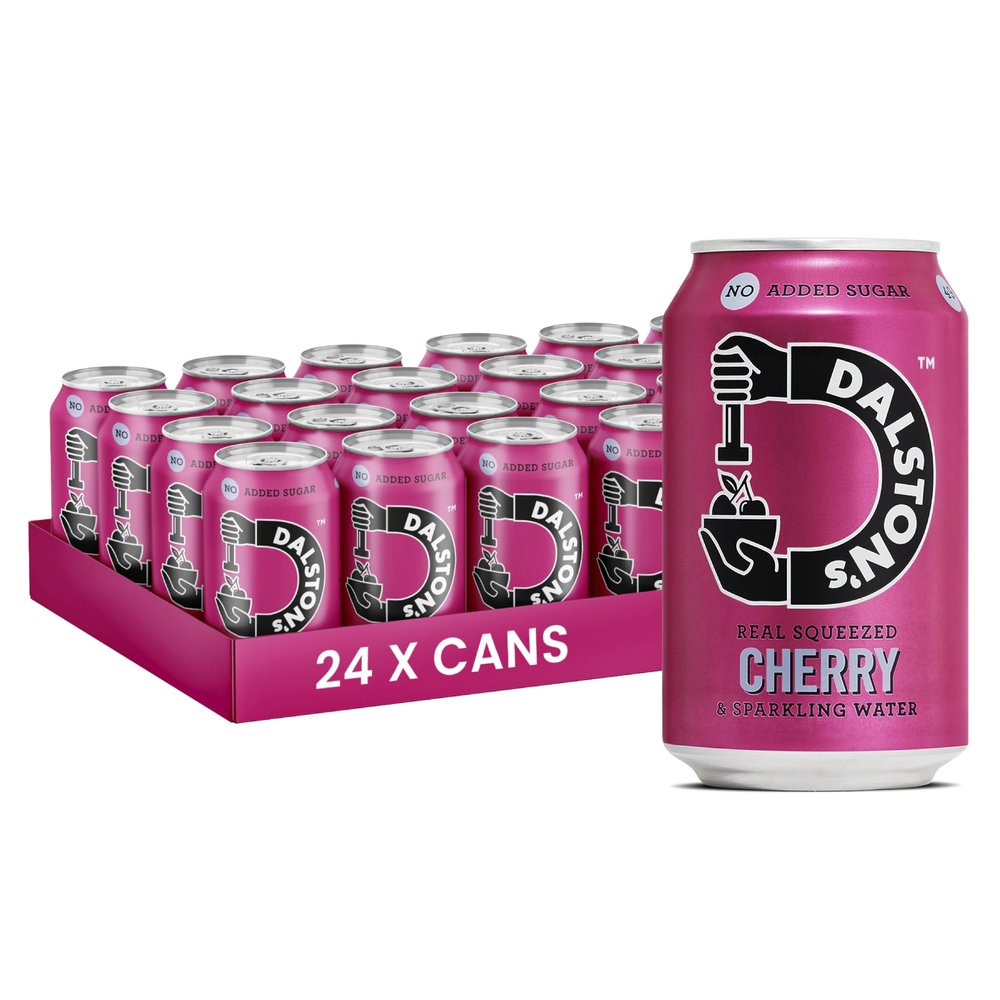 Dalston's Sparkling Cherry Soda (24 x 330ml) - Real Pressed Cherries & Sparkling Water - 46 Kcal - No Added Sugar - No Artificial Sweeteners - Healthy Alternative - Low Calorie - Vegan
