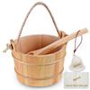 Bestnewie Finnish Pine Wood Sauna Bucket with Ladle Handmade Wooden Sauna Bucket Sauna Spa Accessory - 5 Liter (1.3 Gallon) Sauna Bucket with Felt Sauna Hat and Sauna Seat Pad