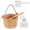 Bestnewie Finnish Pine Wood Sauna Bucket with Ladle Handmade Wooden Sauna Bucket Sauna Spa Accessory - 5 Liter (1.3 Gallon) Sauna Bucket with Felt Sauna Hat and Sauna Seat Pad view 3
