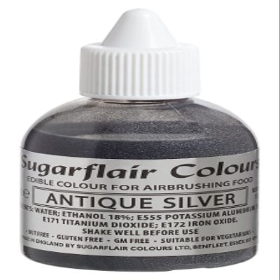 Sugarflair Antique Silver Metallic Glitter Edible Airbrush Colour - Edible Food Colouring Airbrush Paint for Cakes, Cupcakes, Icing and Cake Decorations - 60ml