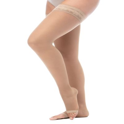 Relaxsan Basic 870A (Skin 5/XXL) Compression Stockings Hold Up Stockings for Women Open Toe, 18-22 mmHg
