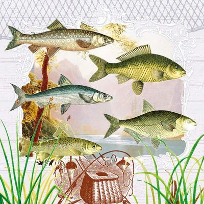 20 napkins fish in portrait, animals, lake, fishing, 33 x 33 cm