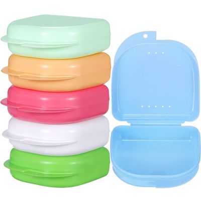 Gejoy 6 Pcs Slim Retainer Cases with Holes Portable Denture Box Colourful Slim Cute Orthodontic Dental Case Small Lockable Travel Mouthguard Box for False Teeth, Bleaching Trays, Dental Appliances