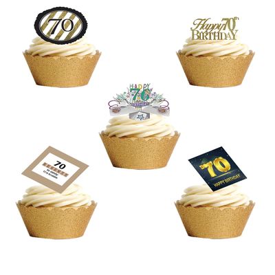 24 Stand Up 70th Age 70 Seventy Birthday Celebration Themed Edible Wafer paper Cake Toppers Decorations