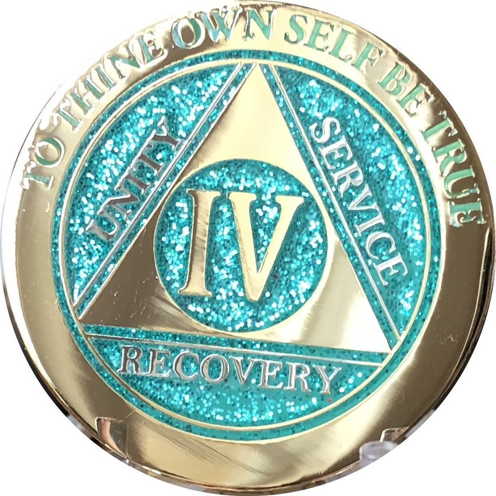 4 Year Elegant Glitter Aqua Turquoise Gold Silver Bi-Plated AA Medallion Chip IV