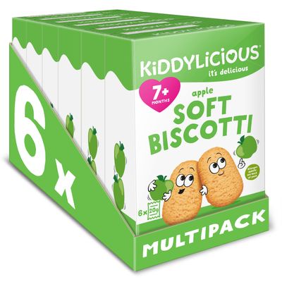 Kiddylicious Apple Biscotti - Yummy Baked Snacks for Kids - Suitable for 7+ Months - 6 Packs of 6 (36 Total)