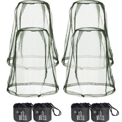 4 Pack Mosquito Head Net Face Mesh Net Head Protecting Net for Outdoor Hiking Camping Climbing Walking Mosquito Fly Insects Bugs Preventin (Regular Size, Navy Green)