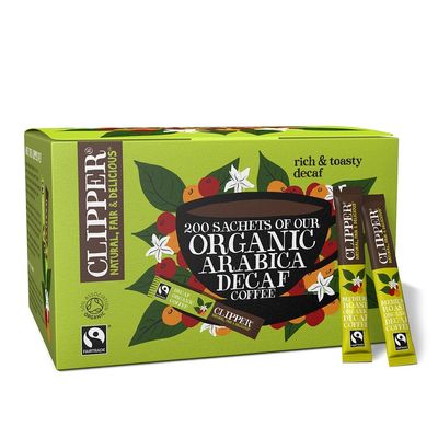 Clipper Organic Medium Roast Decaf Arabica Coffee | 200 Sachets | Individually Wrapped Decaffeinated Instant Coffee | Gourmet Coffee | Sustainable Fairtrade Coffee by Clipper Teas | Ethically Sourced