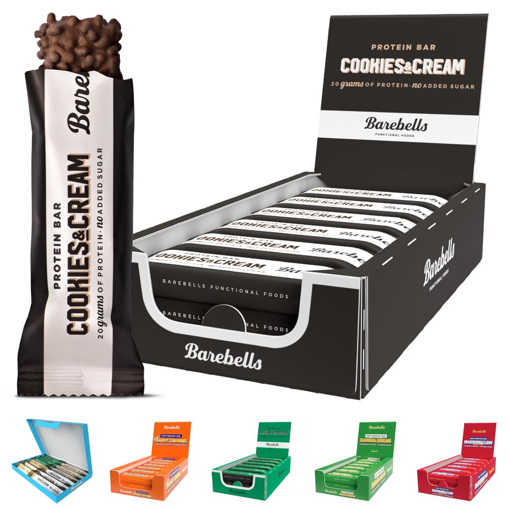 Barebells Protein Bars - 12 Count, 20g High Protein Treats Sugar Free Chocolate Nutrition Bar, Low Carb On The Go Breakfast or Post-Workout Snack (Cookies & Cream)