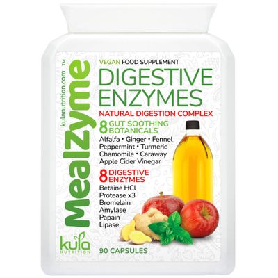 MealZyme - Digestive Enzyme Supplement - 8 Plant Based Complex with Bromelain, Betain HCL, Amylase, Protease, Lipase, Papain and Peppermint for Fast Indigestion and Bloating Relief - 90 Vegan Capsules