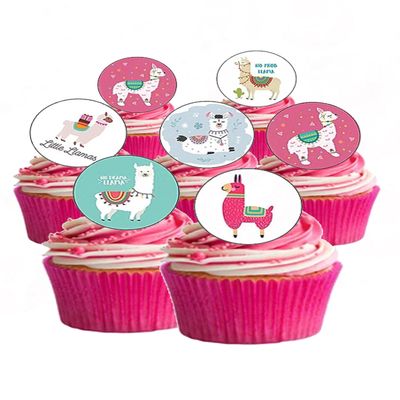 24 Precut Round Cute Llama funny animal themed Edible Wafer paper Cake Toppers Decorations