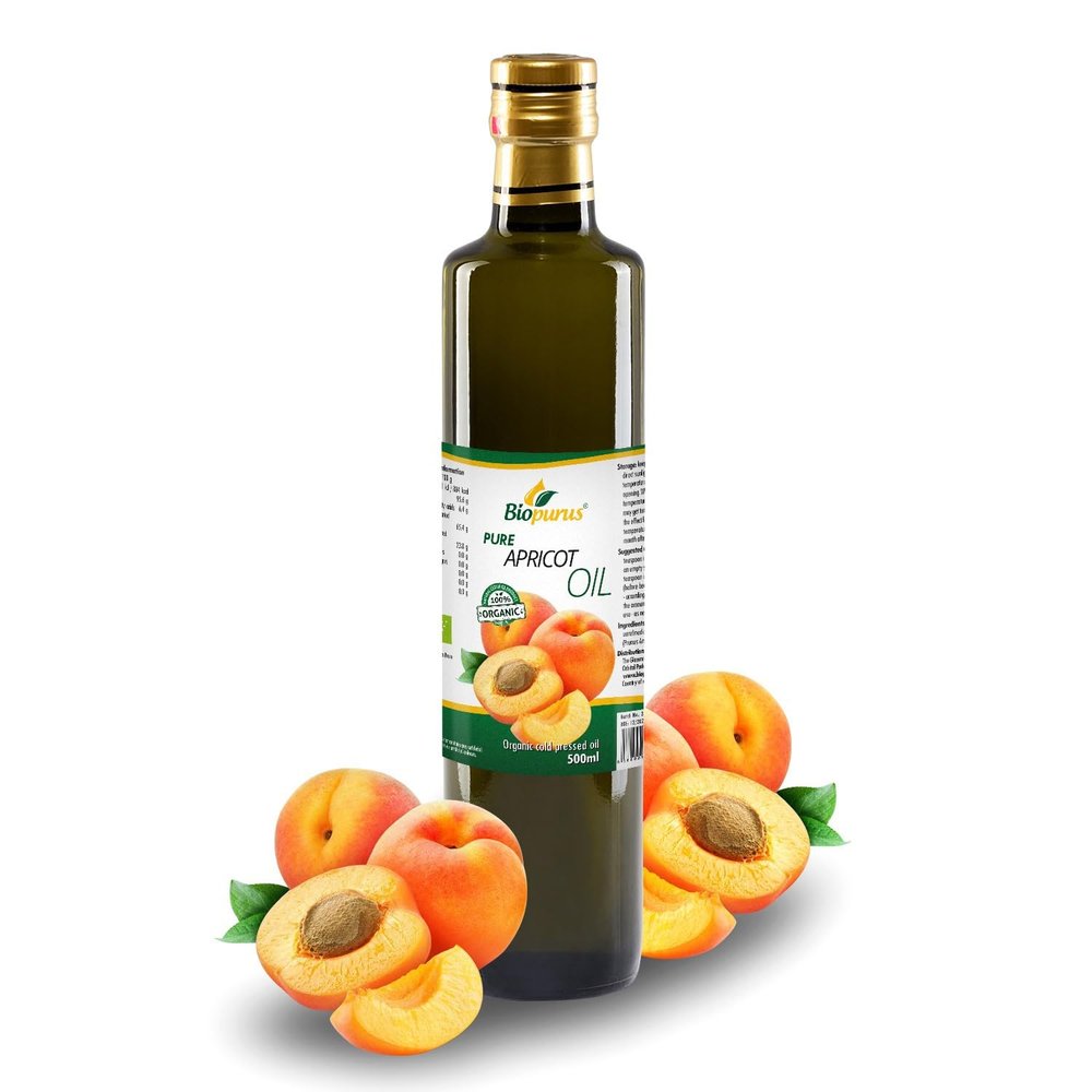 Biopurus Certified Organic Cold Pressed Apricot Oil 500ml  Edible Apricot Oil for Culinary Use  Also Suitable for Skin & Hair  Unrefined, Natural, Premium Quality