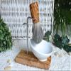 D.O.M. Classic Plus 3-Piece Shaving Brush Set Olive Wood with Oval Porcelain Bowl 10 cm + Razor Holder + Shaving Brush view 2