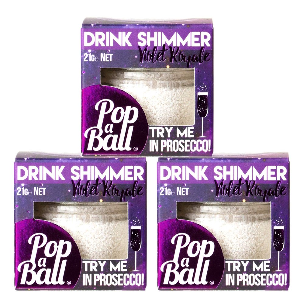 Popaball Drink Shimmer Violet Royale Blackcurrant Flavour | 3 x 21 grams | Prosecco, Gin, Mocktail & Cocktail Making Gifts | Gift Set Ideas For Her, Hampers & Hen Parties