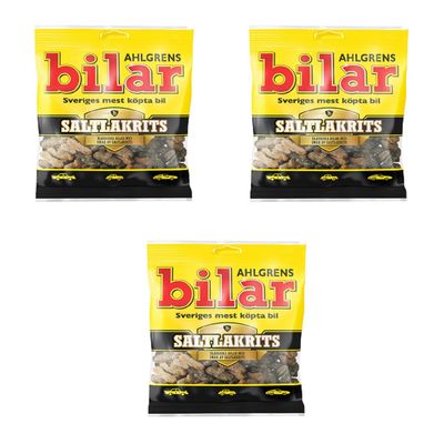 Ahlgrens Bilar Saltlakrits - Original Swedish Soft and Chewy Salty Liquorice Salmiak Marshmallow Cars Candies Sweets Bag 100g x 3 pcs