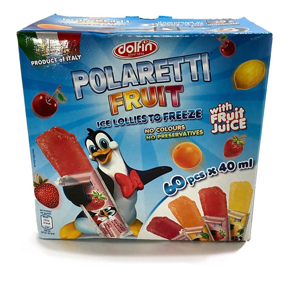 Dolfin Polaretti Fruit Juice Freezer Pops Ice Lollies to Freeze Pack of 60x40ml