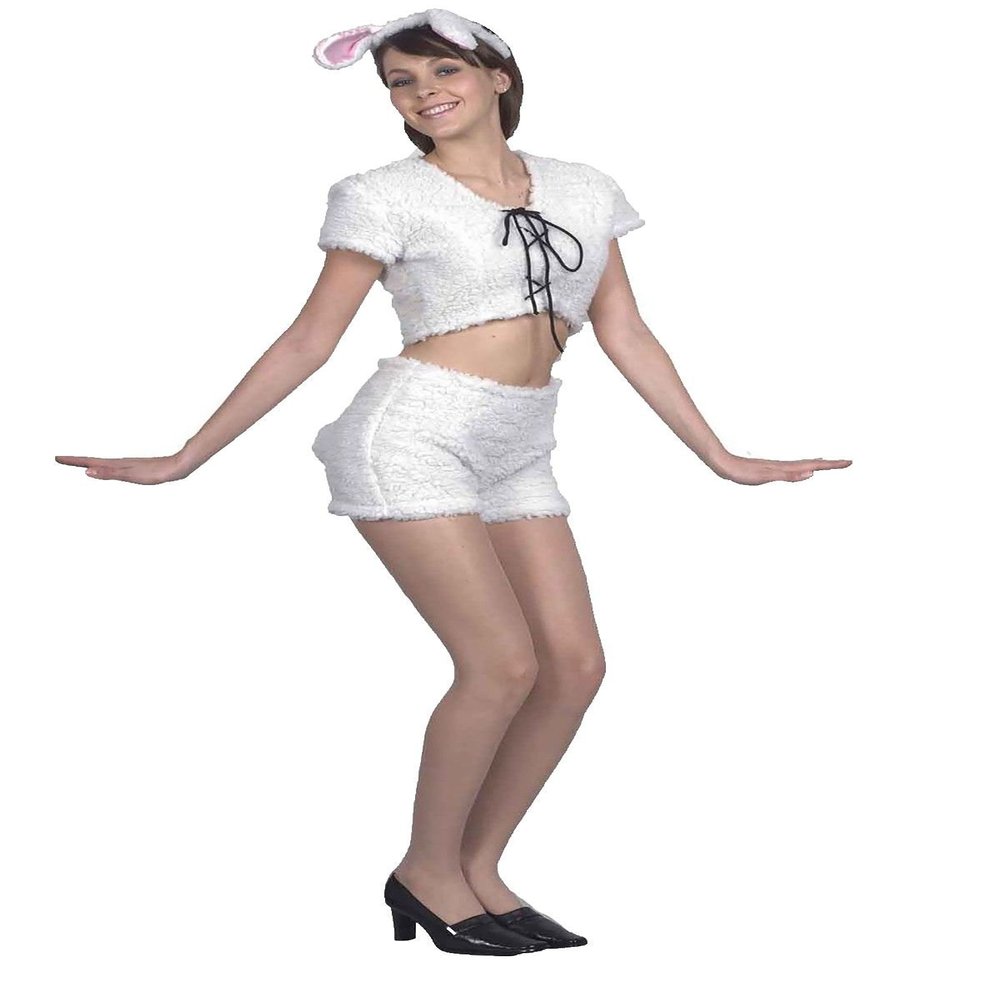 21FASHION Ladies Naughty Sexy Play Girl Costume Womens White Fluffy Bunny Fancy Dress Hen Night Party Outfit One Size Fits UK 8-14
